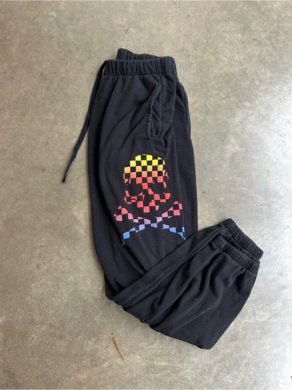 SOUL Black Sweatpants with Rainbow Checker Skull